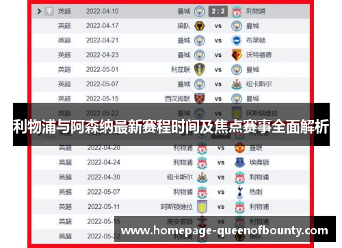 利物浦与阿森纳最新赛程时间及焦点赛事全面解析 利物浦与阿森纳最新赛程时间及焦点赛事全面解析