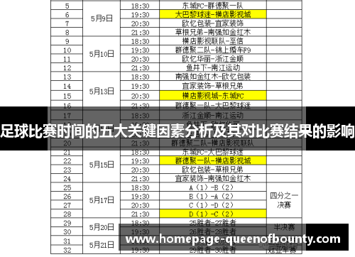 足球比赛时间的五大关键因素分析及其对比赛结果的影响